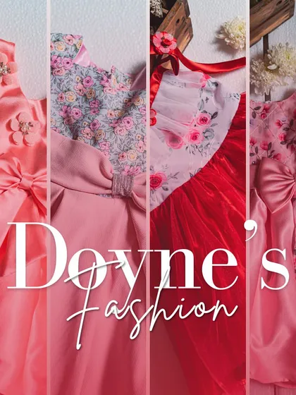 This graphic shows a collage of four of my dress designs, highlighting the floral prints and satin fabrics that are signatures of my brand.