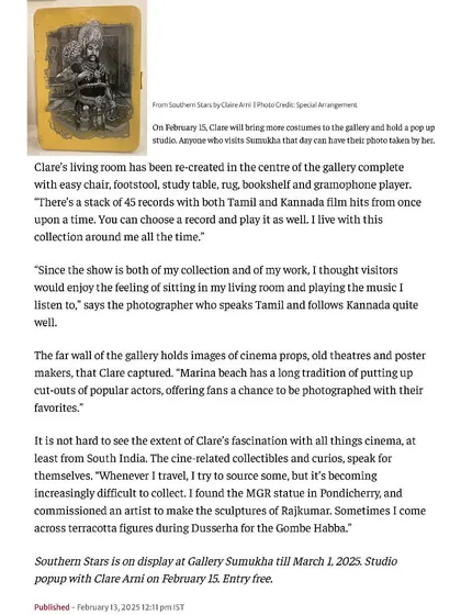 A clipping from The Hindu about the interactive elements of the 'Southern Stars' exhibition.
