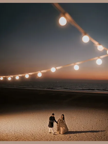 A quiet moment before the party starts. We planned this romantic beach sangeet in Goa, complete with sunset views and dreamy lighting, creating a perfect backdrop for the couple's story.