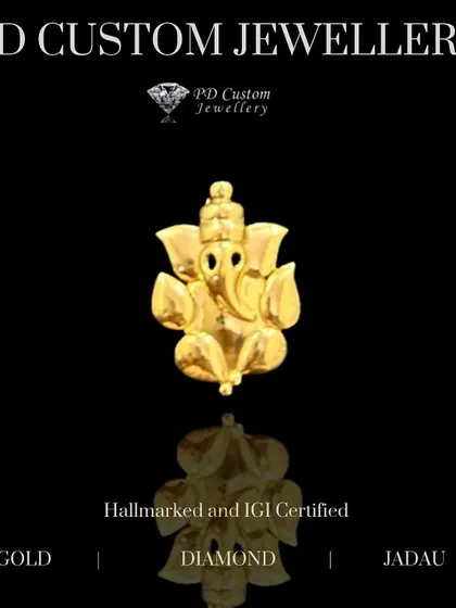 A beautifully detailed Ganesh pendant in 22KT hallmarked gold. This piece is perfect for carrying blessings and removing obstacles, and can be customized to your liking.