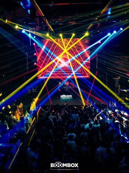 Another angle of the incredible light show, creating a tunnel of light over the dance floor.