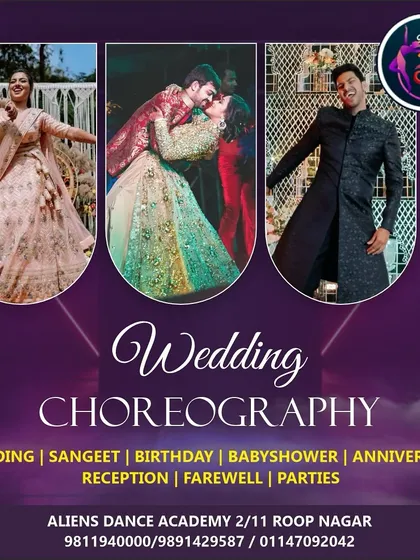 Your celebration, our choreography. We design custom dance routines for every occasion, including weddings, sangeets, birthdays, and anniversaries. This visual highlights our core offerings, from a bride's solo to a romantic couple's first dance.