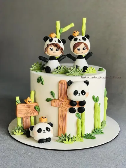 For the cutest celebrations, I can find a baker to create a panda-themed cake. This design features adorable, handcrafted fondant pandas, bamboo shoots, and charming details for a memorable kids' birthday party.