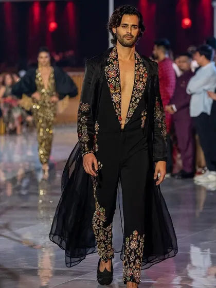 Another angle of the runway grooming, showing a consistent, polished look that is essential for high-fashion shows.