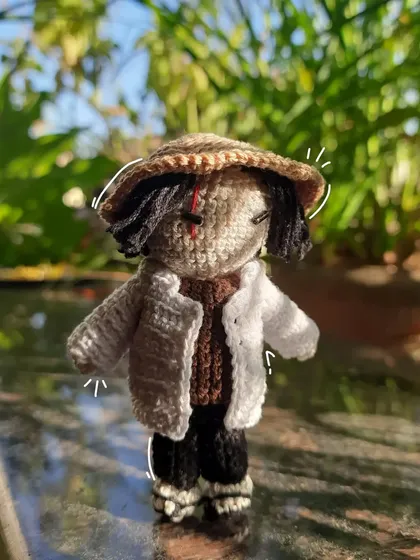Creating dolls of real people or characters is one of my favorite things, and this Yoongi from BTS was my first try. I designed the pattern myself to get all the details of his outfit just right.