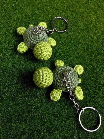 These tiny turtle keychains are one of my favorite little creations. They are handmade with intricate stitches and make for an adorable accessory for your keys or as a bag charm.
