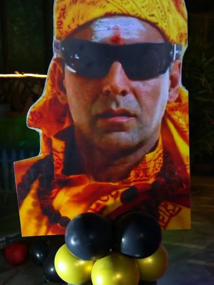 Another fun character cutout, this time of Akshay Kumar from Bhool Bhulaiyaa, added to the quirky and entertaining atmosphere of the Bollywood-themed event.