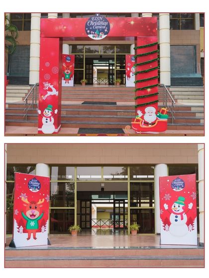 The Christmas spirit starts right at the school entrance with these festive gate decorations, featuring Santa, snowmen, and reindeer to welcome students and parents to the carnival.
