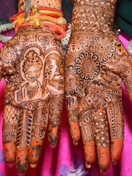 A close up of a custom groom and bride portrait. I focus on capturing the likeness and emotion, making it a truly special part of your bridal henna.