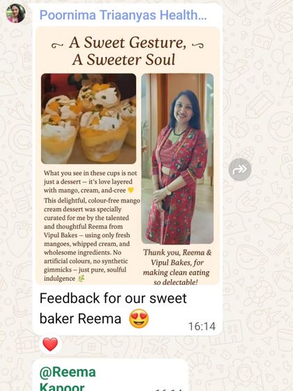 Such a sweet gesture from Dr. Poornima! I'm so happy she enjoyed the mango cream dessert I curated for her, made with only fresh mangoes and wholesome ingredients.