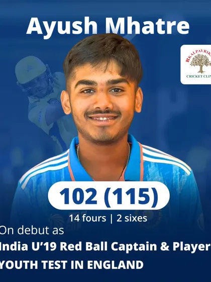 A proud moment for the clinic. My student Ayush Mhatre scoring a century on his debut as the India U19 Red Ball Captain. This is a testament to his hard work, leadership, and mental toughness under pressure.