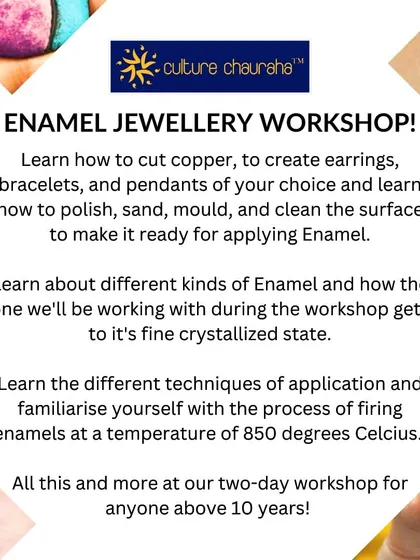 A breakdown of what you'll learn in our Enamel Jewellery workshop, from cutting and cleaning copper to the process of firing enamels at 850 degrees Celsius.