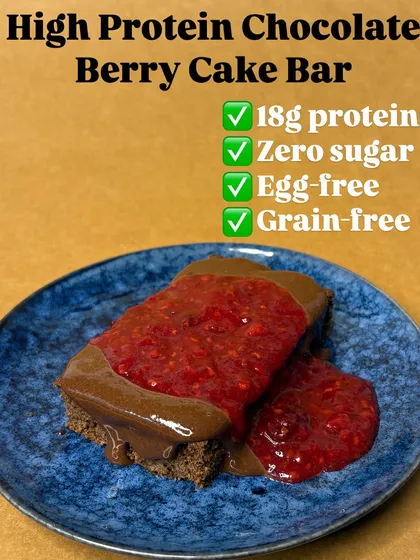 My High Protein Chocolate Berry Cake Bar checks all the boxes: 18g of protein, zero sugar, egg-free, and grain-free. It's a truly functional dessert that tastes amazing, and my clients love it.
