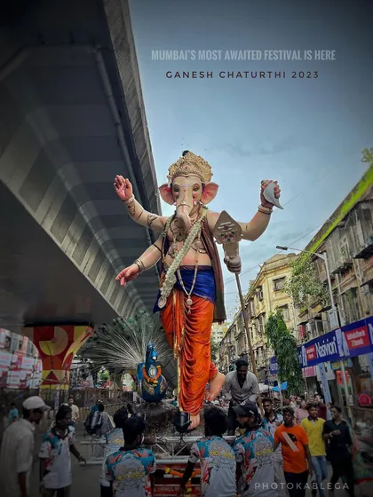 The arrival of a magnificent Ganpati idol for Ganesh Chaturthi 2023. I capture the moment the idol takes its place, ready to be worshipped by thousands of devotees.