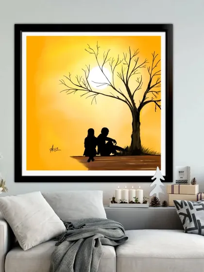 A simpler version of the couple silhouette, set against a warm, setting sun.