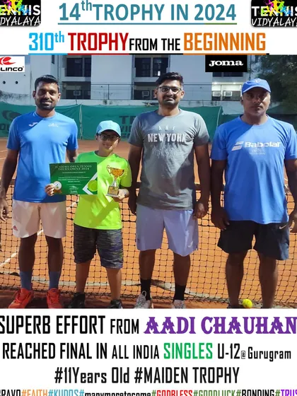A superb effort from 11-year-old Aadi Chauhan, reaching the final and securing his maiden trophy in the All India Singles U-12.