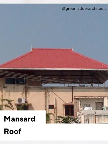 The Mansard Roof is a four-sided roof with a double slope on each side that meets to form a low-pitched roof. This classic French design maximizes interior space on the top floor, often creating a full additional story.