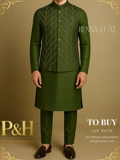 This angle showcases the complete look with tailored trousers and classic footwear, illustrating a polished yet relaxed style.