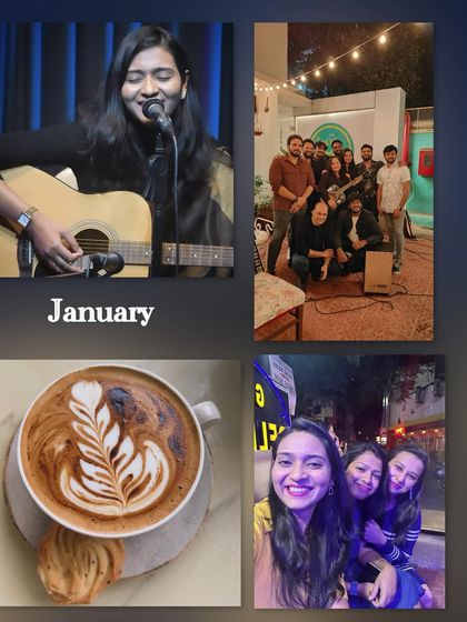 A collage from January, showing a mix of live gigs, coffee, and time with friends.