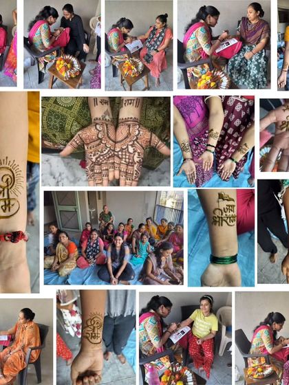 On the historic day of the Ram Mandir Pran Pratishtha, I had the honor of applying 'Jai Shree Ram' mehndi for many devotees. This collage captures the joy of that day.