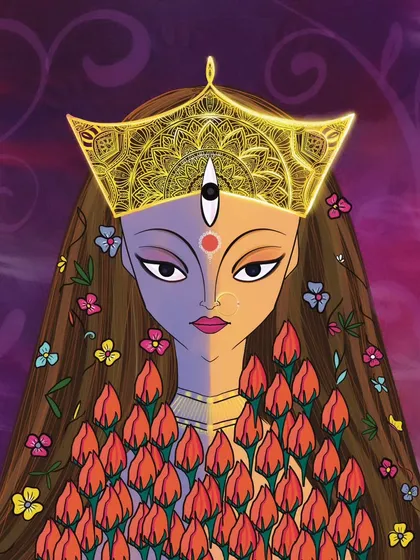 This version of my Durga artwork features a more mystical, swirling background. The colors represent the cosmic energy she embodies, both creative and protective.