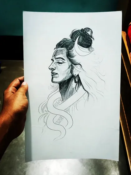 A work-in-progress shot of a Lord Shiva sketch for the holy month of Shraavan. Even in its early stages, the power of Mahadev is visible.