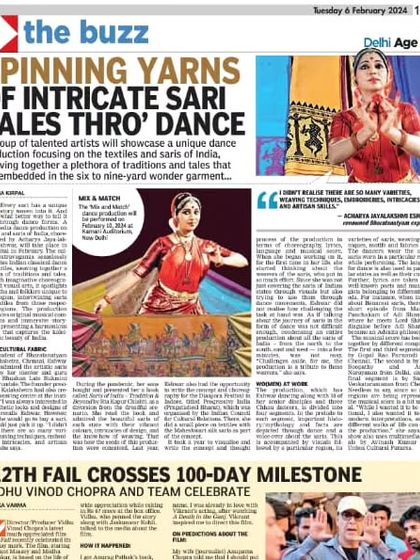 I was delighted to see my production 'Mix & Match' featured in the Deccan Chronicle. This article, titled 'Spinning Yarns of Intricate Sari Tales Thro' Dance', beautifully captured the essence of the show.