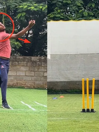 Look at the head and body position. Before, he was falling away with a tilted head. Now, his head is still and his body is upright, showcasing a massive improvement in his biomechanics.