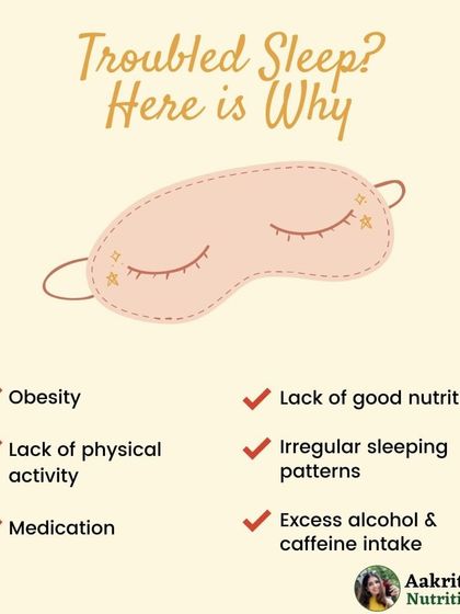 Is troubled sleep affecting your health and weight? This infographic lists common causes, including obesity, lack of physical activity, poor nutrition, and irregular sleeping patterns. Good sleep is a non-negotiable part of a healthy lifestyle.