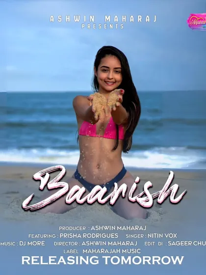 The "Releasing Tomorrow" announcement poster for my original track, "Baarish". This was part of the promotional campaign to build excitement for the song's debut on the Maharajah Music label.