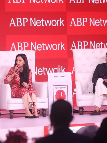 On the panel at the ABP Network's 'Ideas of India' summit, listening to my fellow panelist Nirali Kartik.