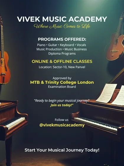This is a snapshot of the musical journey we offer. From foundational piano, guitar, and vocal lessons to specialized diploma programs in music production, we provide structured courses for all aspirations. All our programs are designed for certification with exam boards like Trinity College London and MTB.