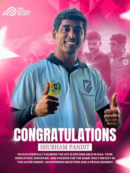 Congratulations to Coach Shubham Pandit on successfully clearing the AFC B Diploma. His dedication is an inspiration to our players and a huge asset to our academy.