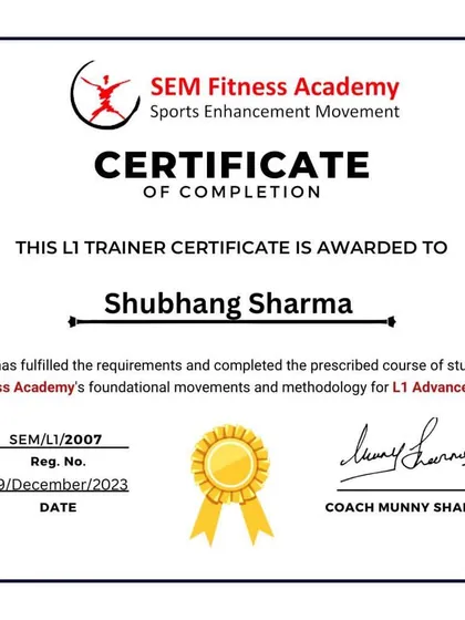 This is the goal. An accredited L1 Trainer Certificate from SEM Fitness Academy that holds real value in the industry. This is your first step towards a respected and successful career as a fitness professional.