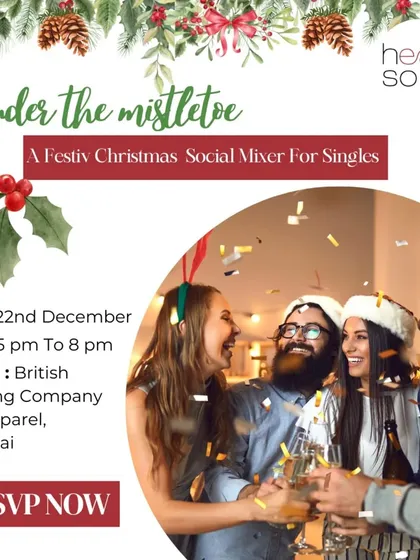 The official invitation to 'Under the Mistletoe', a festive Christmas social mixer designed for genuine singles to connect and celebrate.