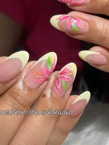 Another angle of the pastel floral French tips.