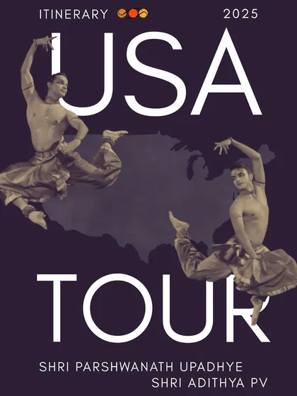 Taking our art to new audiences is a vital part of my work. This poster announces our USA tour, where we premiered our new production "Astithva" and conducted intensive workshops, connecting with the Indian classical dance community abroad.