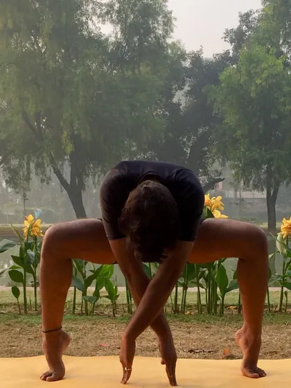 This creative asana is an exploration of balance and flexibility, twisting the body in a unique way. Yoga is not just about traditional poses but also about discovering new ways to move and challenge your body.