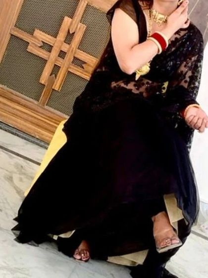 One of my clients looking elegant in a classic black sheer saree. Renting a timeless piece like this is a great way to look fabulous for any formal event.
