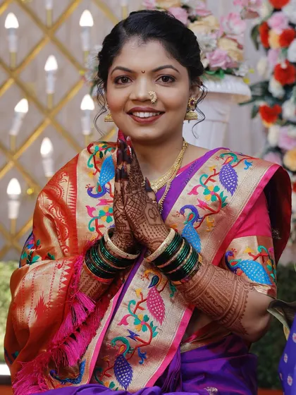 My beautiful engagement bride in a traditional pose. The makeup is kept elegant with a focus on clean skin and defined eyes, perfect for the ceremony.