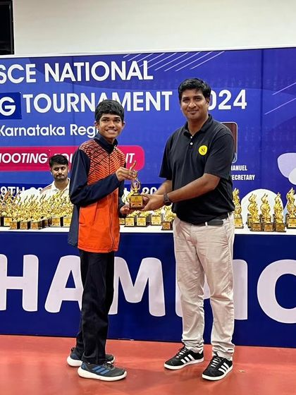 Celebrating the success of our athletes. Here, a student is awarded his prize at the CISCE National Shooting Tournament, an event we were proud to host.