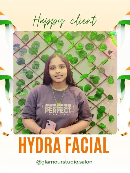 A happy client looking fresh and radiant after her Hydra Facial. Her glowing skin is the perfect accessory.