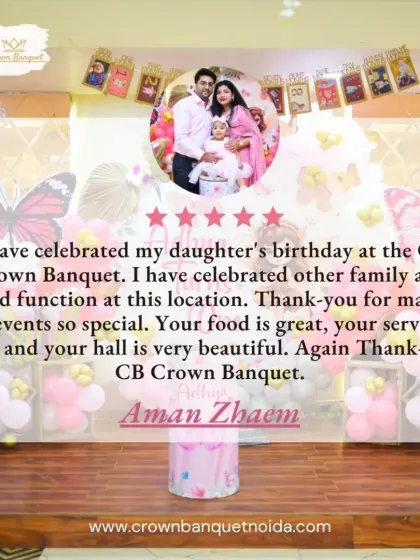 Aman Zhaem, a repeat client, thanks us for making their events so special, praising our great food, best service, and beautiful hall. We are honored to be a trusted venue for family functions.
