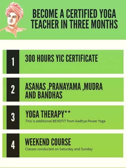 My 300-hour Yoga Instructor Course is designed for your success. It is a weekend program that provides a VYASA-affiliated YIC certificate, covers everything from asanas to mudras, and includes the additional benefit of Yoga Therapy training.