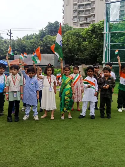 Students wave the tricolor with pride during our Independence Day celebrations. We instill a deep sense of national pride and unity in our students.