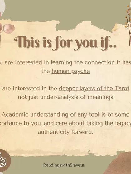 This course is also perfect if you're interested in the connection between Tarot and the human psyche. We explore the deeper layers of meaning, emphasizing an academic understanding to carry forward a legacy of authenticity.