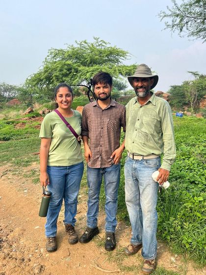 Our rewilding experts pose with team members at the Aravali Nagar Van site, a moment of camaraderie during a long day of hard work.