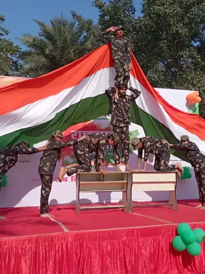 A proud moment from a Republic Day celebration, where our students created this human pyramid with the Indian flag. We love choreographing powerful patriotic performances for schools and societies.