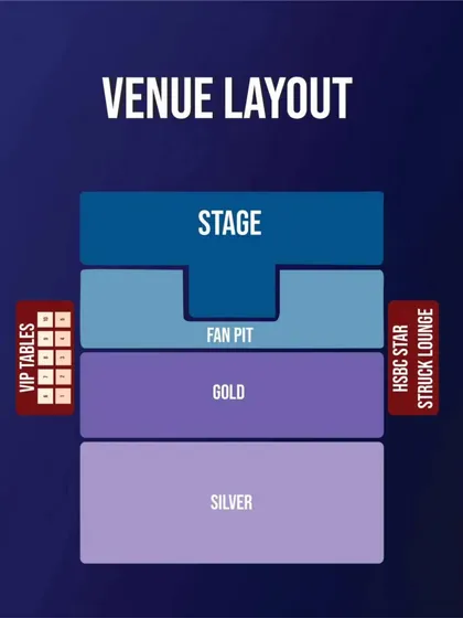 We help guests visualize their premium experience. This venue layout clearly marks the location of the VIP tables and exclusive lounges in relation to the stage, highlighting their prime position and proximity to the performance.