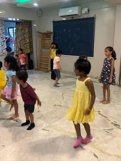 The adventure begins for our second batch of summer campers. This photo captures the kids engaged in a group movement activity, full of energy and excitement.